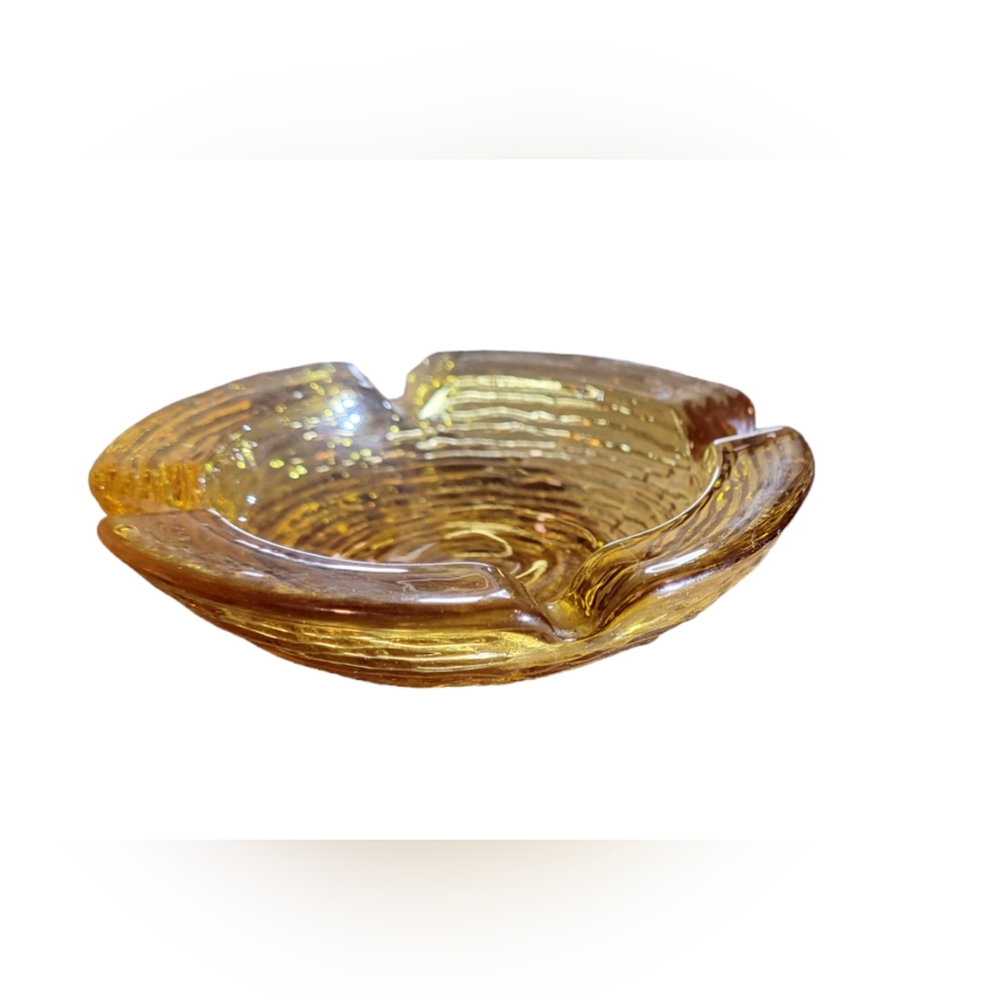 Anchor Hocking Soreno Glass Ashtray Honey Amber Mid Century 4.25" Round Vintage